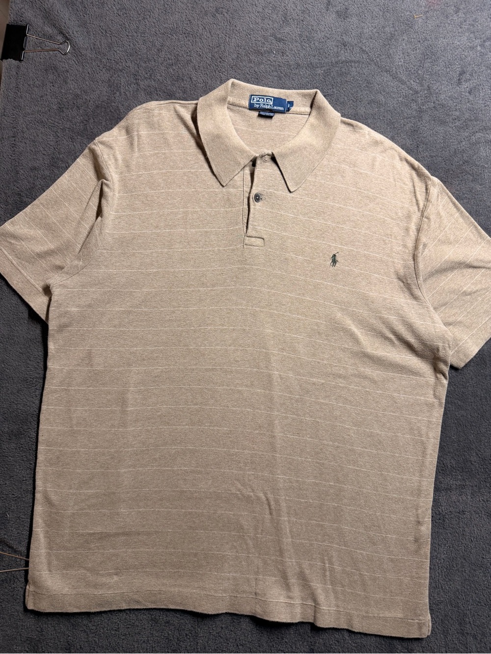 Vintage Polo Ralph Lauren Pinstripe Knit Polo Shirt Size [Large] Tan Brown - Picture 2 of 6
